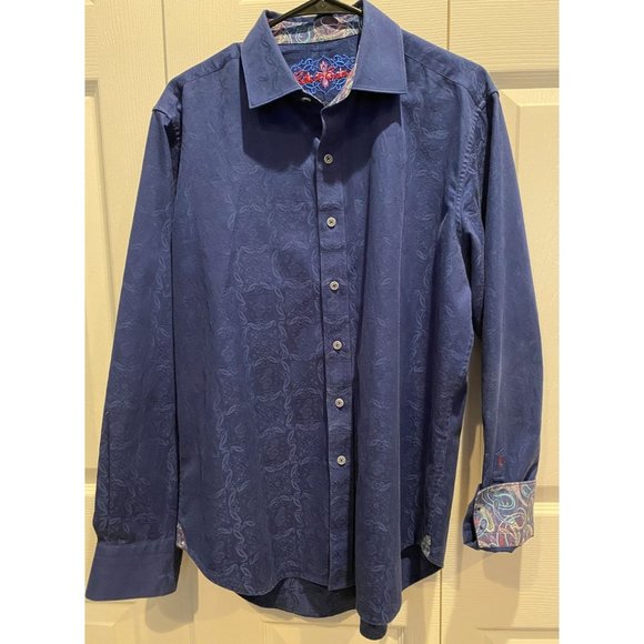 Robert Graham Long Sleeve Shirt Large, Dark Blue on blue pattern, Flip Cuff, Ful - Picture 1 of 8